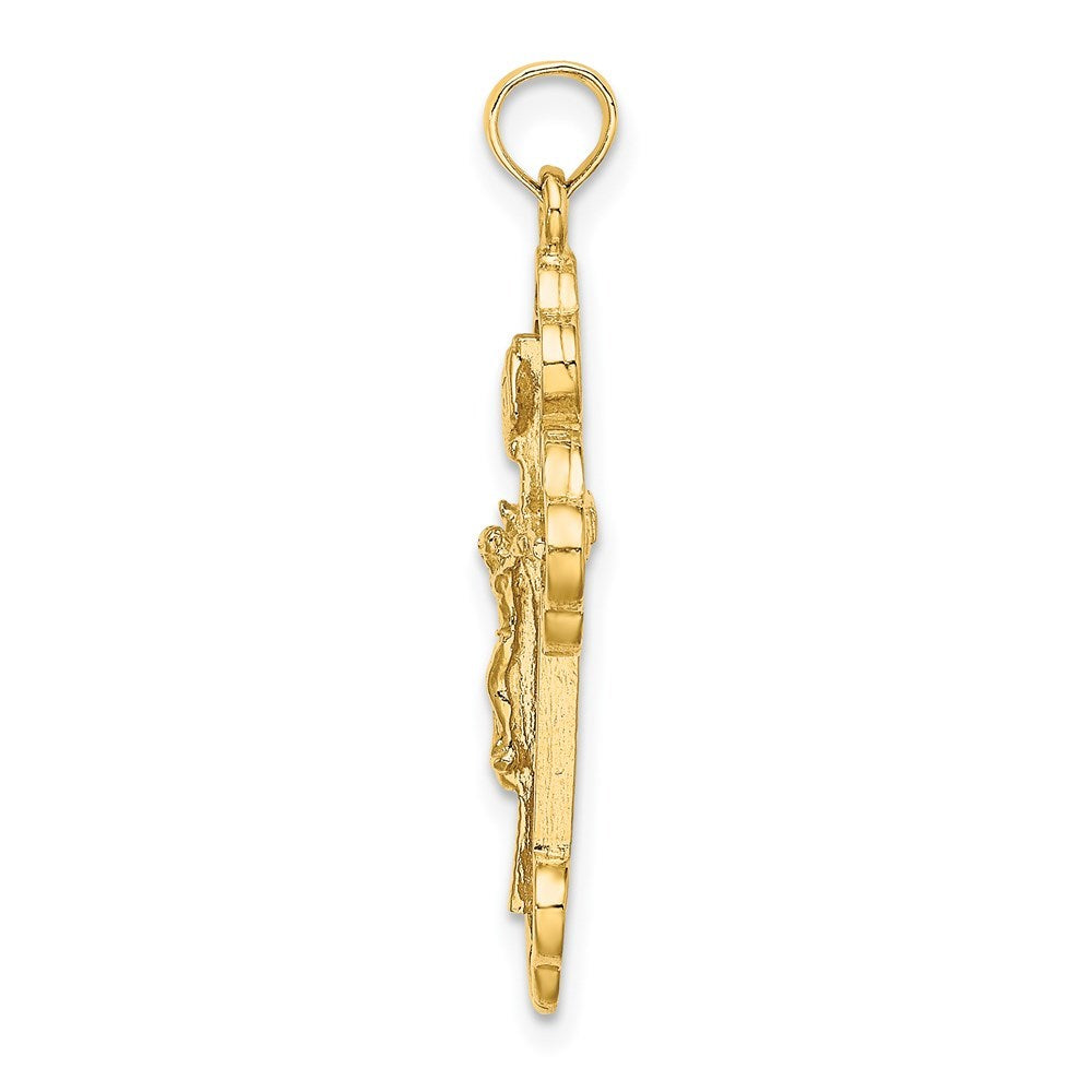 14K Yellow Gold 2-D Crucifix With SPADE TIPS Charm Pendant