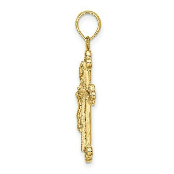 14K Yellow Gold 2-D Narrow Crucifix With SPADE TIPS Charm Pendant