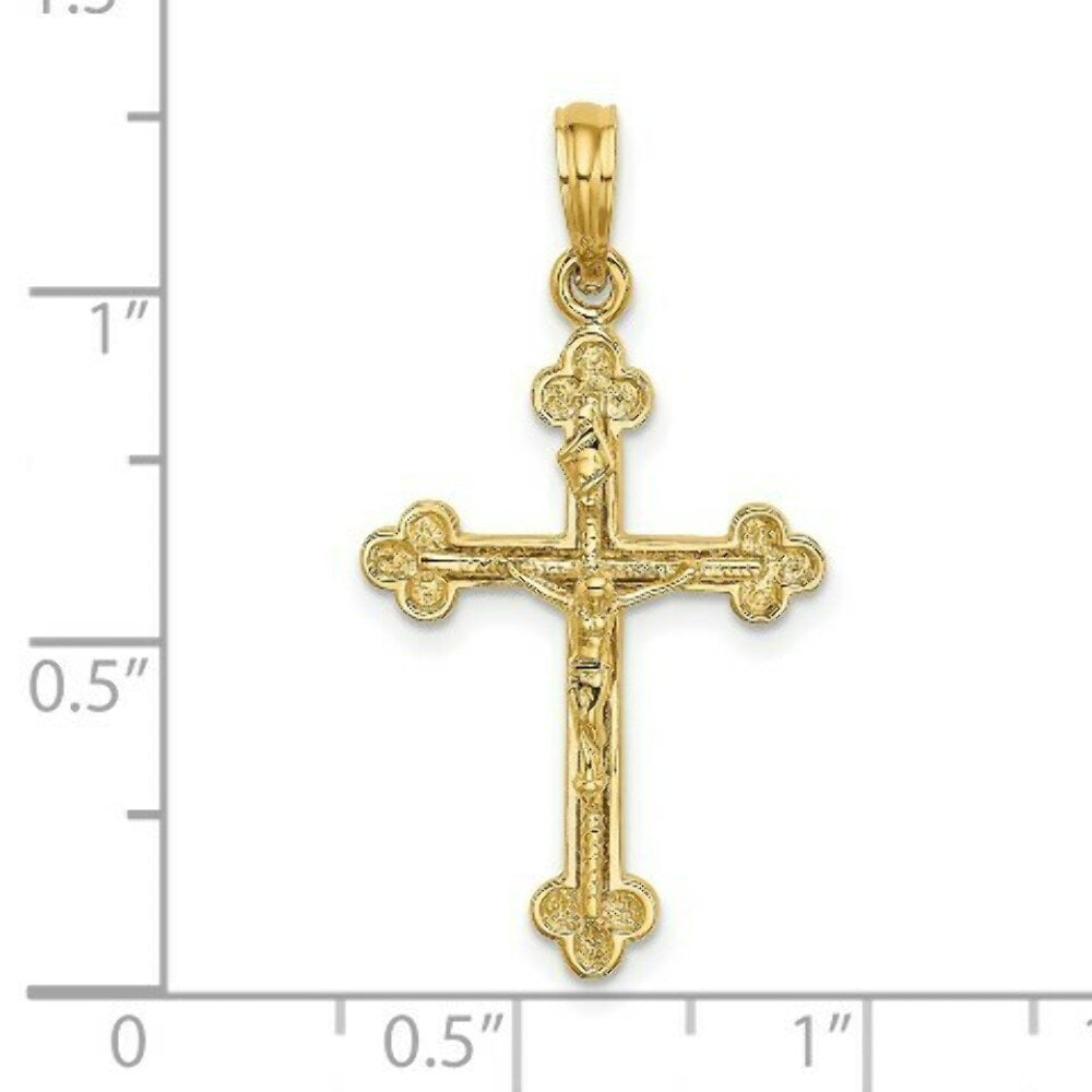 14K Yellow Gold 2-D Narrow Crucifix With SPADE TIPS Charm Pendant