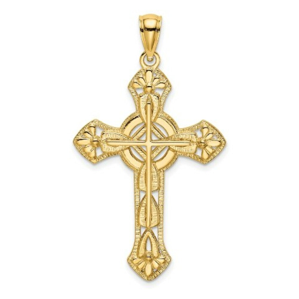 14K Yellow Gold 2-D & Cut-Out Cross With ARROW Charm Pendant