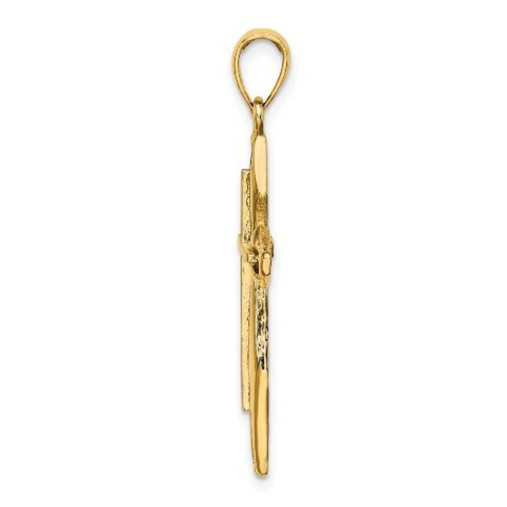 14K Yellow Gold 2-D & Textured Cross Charm Pendant