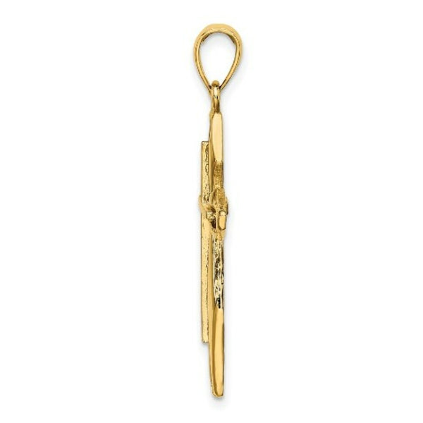 14K Yellow Gold 2-D & Textured Cross Charm Pendant