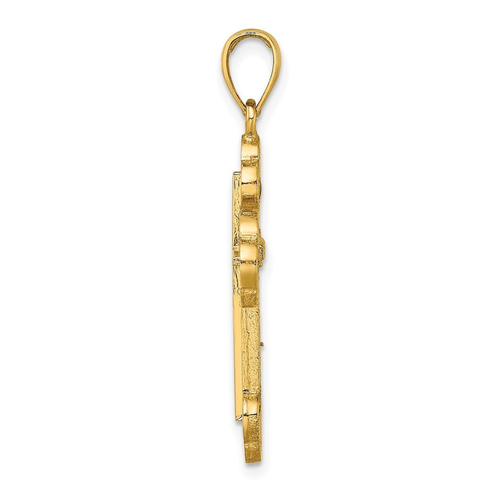 14K Yellow Gold 2-D Cross With Spade Ends Charm Pendant