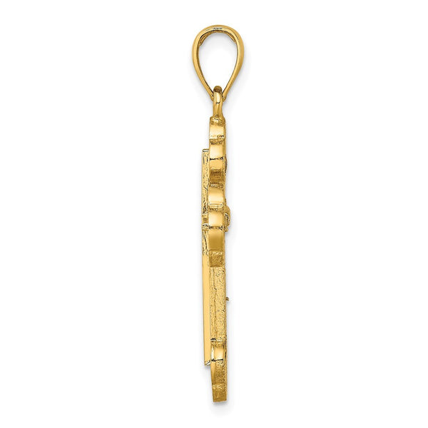 14K Yellow Gold 2-D Cross With Spade Ends Charm Pendant