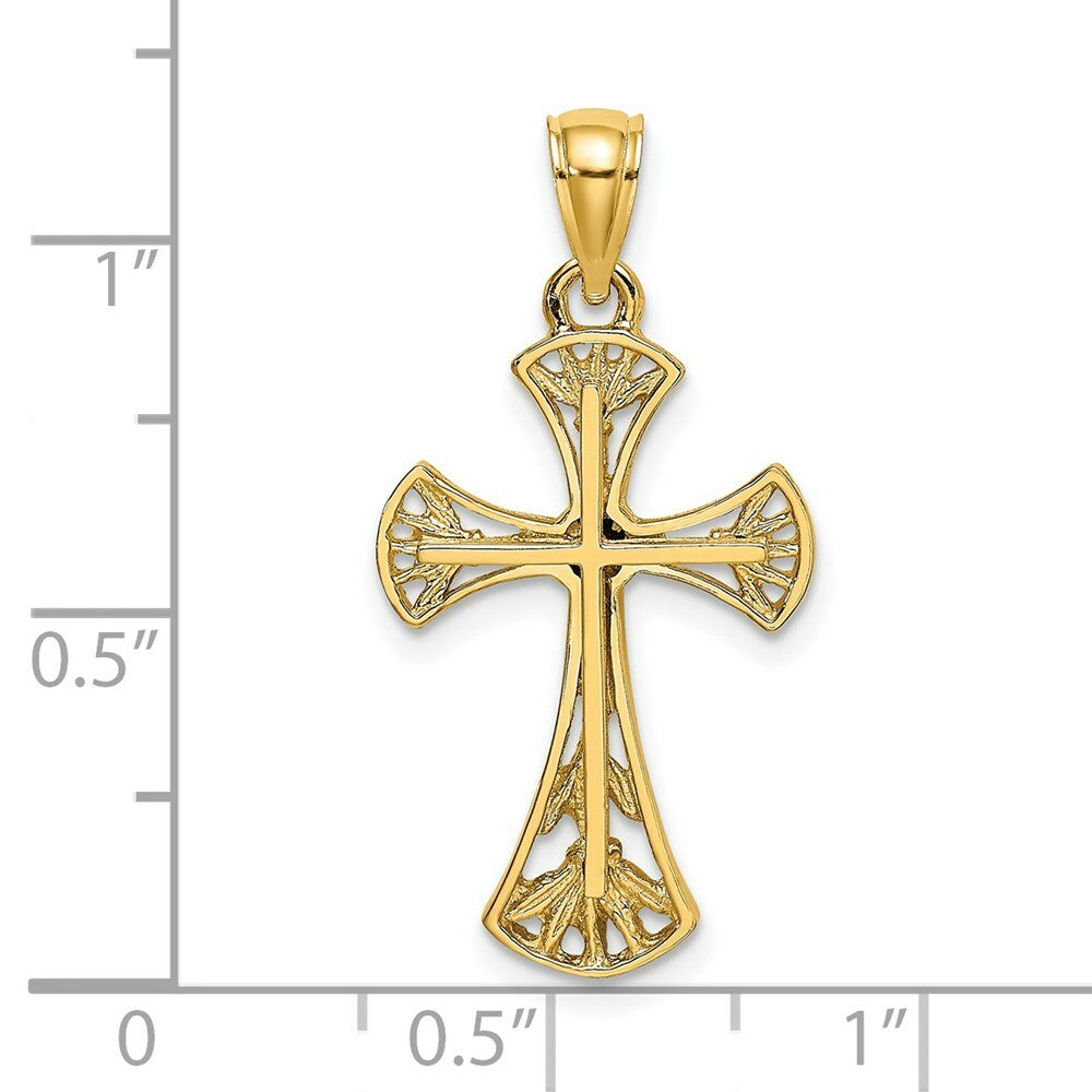 14K Yellow Gold Cut-Out With Round Edges Cross Charm Pendant