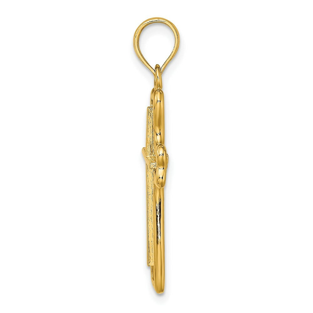 14K Yellow Gold Cross With Heart Shaped Ends Charm Pendant