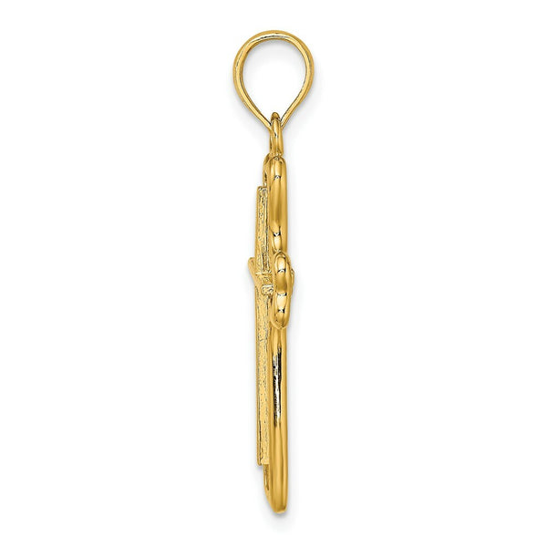 14K Yellow Gold Cross With Heart Shaped Ends Charm Pendant