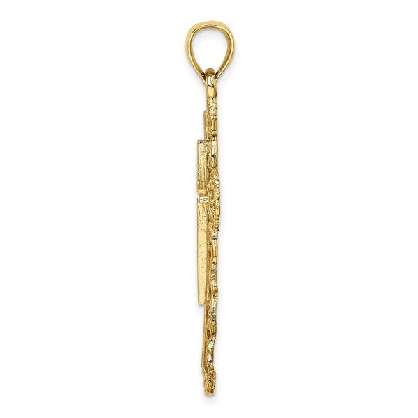 14K Yellow Gold 2-D Cross With LACE TRIM Charm Pendant