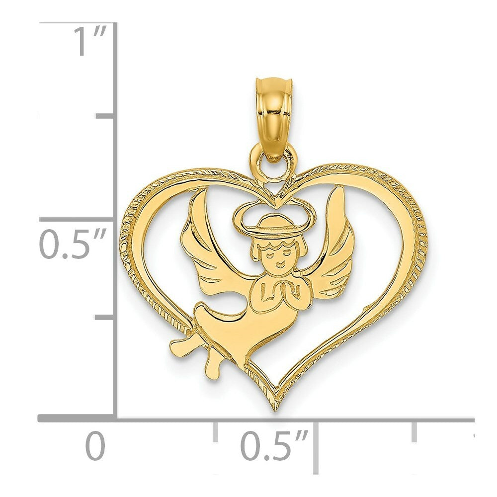 14K Yellow Gold Polished Angel In Heart Charm Pendant