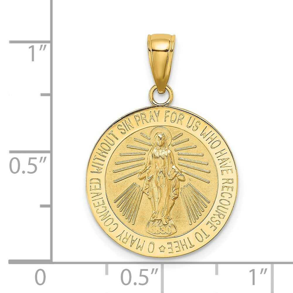 14K Yellow Gold Polished and Satin Miraculous Medal Charm Pendant