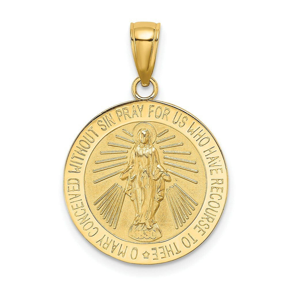 14K Yellow Gold Polished and Satin Miraculous Medal Charm Pendant