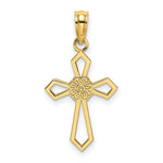 Load image into Gallery viewer, 14K Yellow Gold Cut-Out &amp; Flat Cross With Flower Charm Pendant
