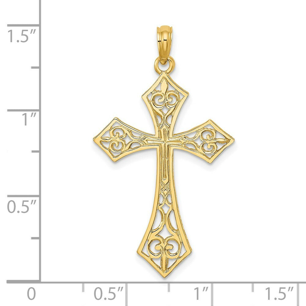 14K Yellow Gold Filigree Cross Charm Pendant