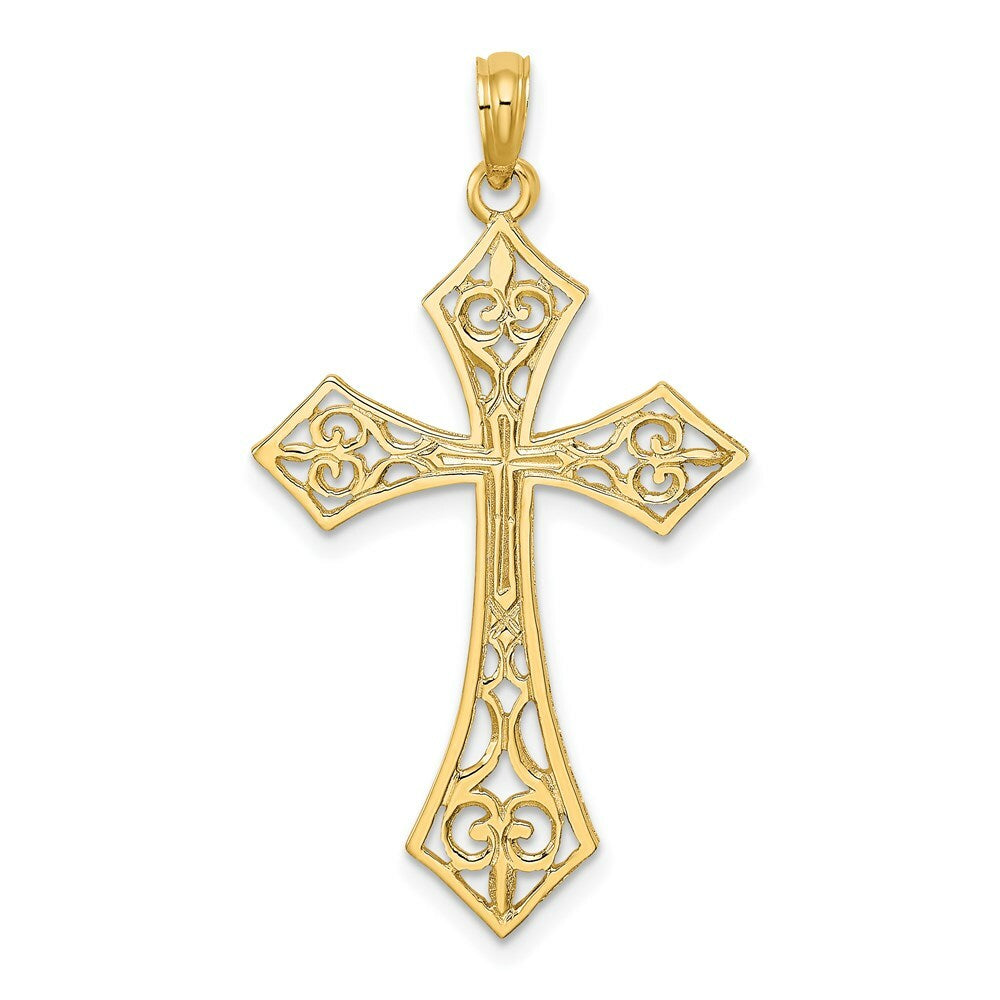 14K Yellow Gold Filigree Cross Charm Pendant