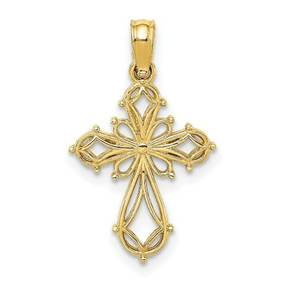 14K Yellow Gold Cut-Out Fancy Cross Charm Pendant