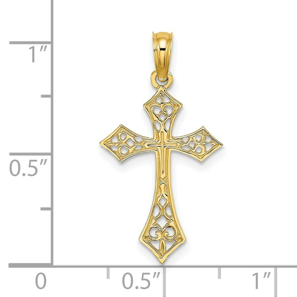 14K Yellow Gold Filigree Cross Charm Pendant