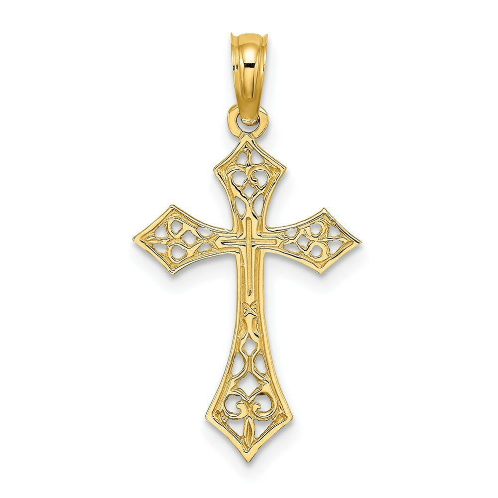 14K Yellow Gold Filigree Cross Charm Pendant
