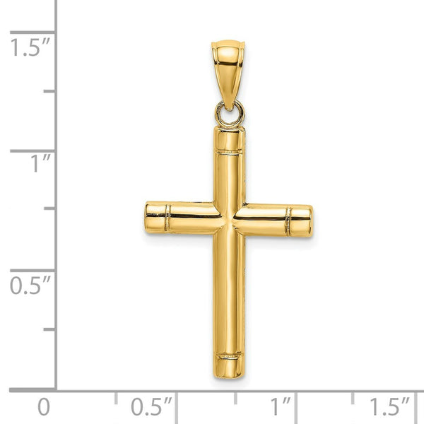 14K Yellow Gold TUBULAR Cross Charm Pendant
