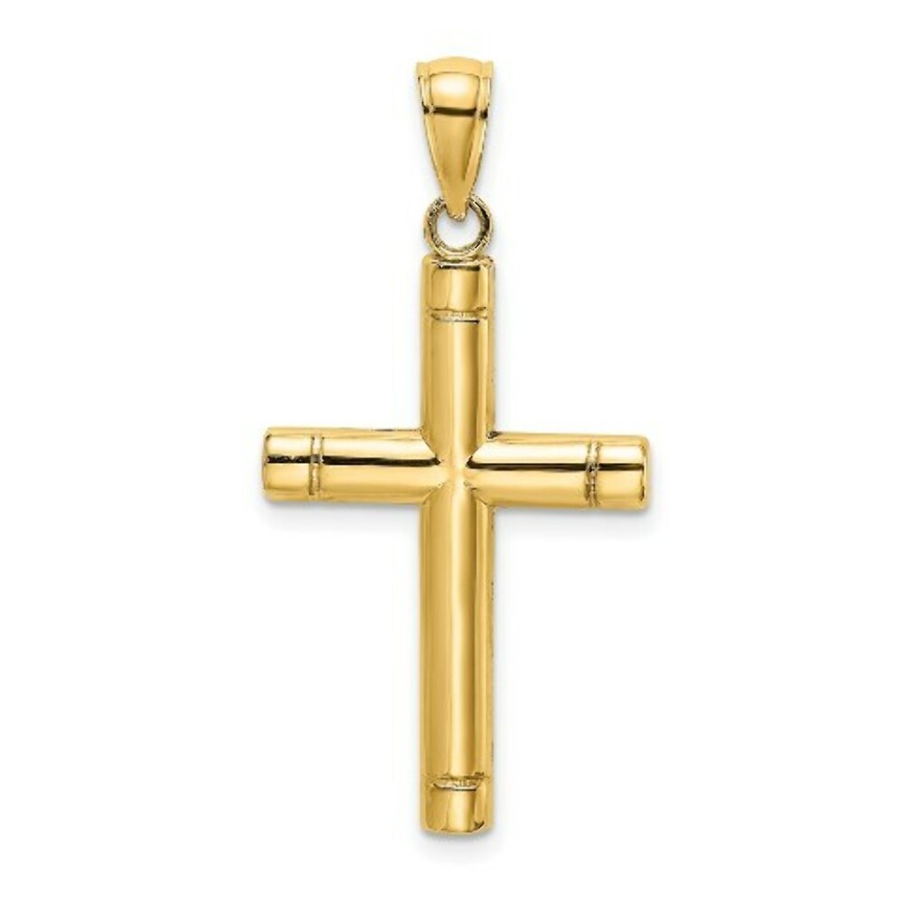 14K Yellow Gold TUBULAR Cross Charm Pendant
