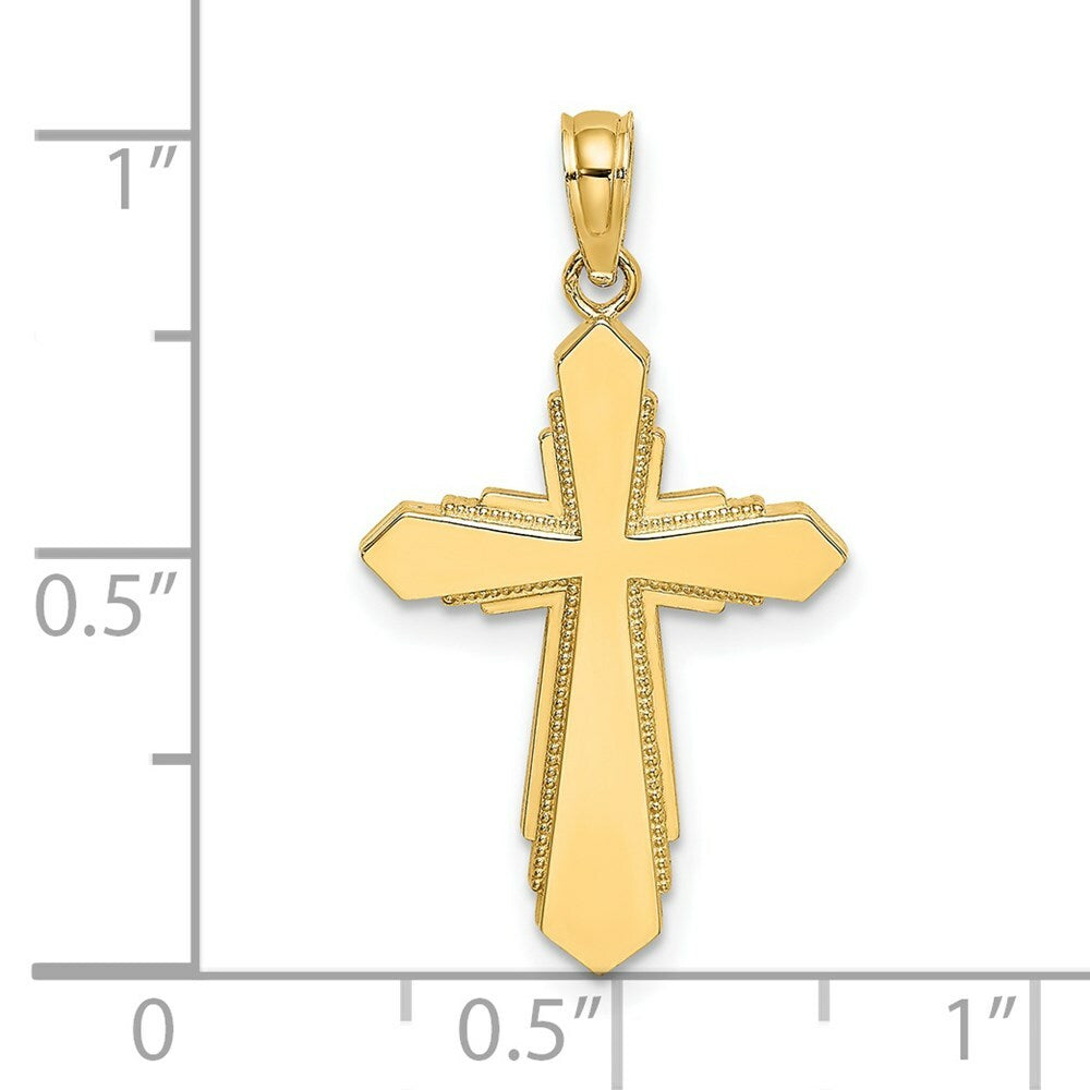 14K Yellow Gold Solid & Beaded Cross Charm Pendant
