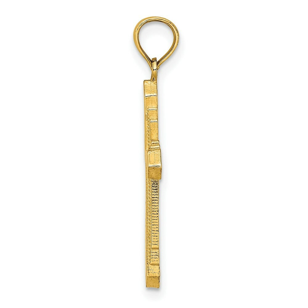 14K Yellow Gold Solid & Beaded Cross Charm Pendant