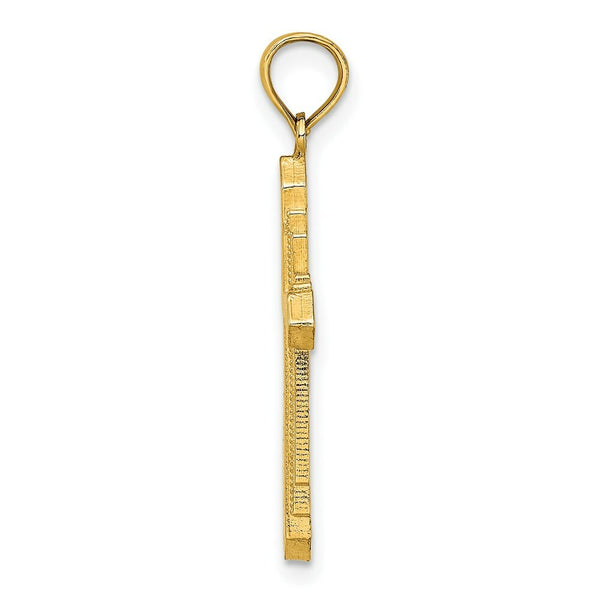 14K Yellow Gold Solid & Beaded Cross Charm Pendant