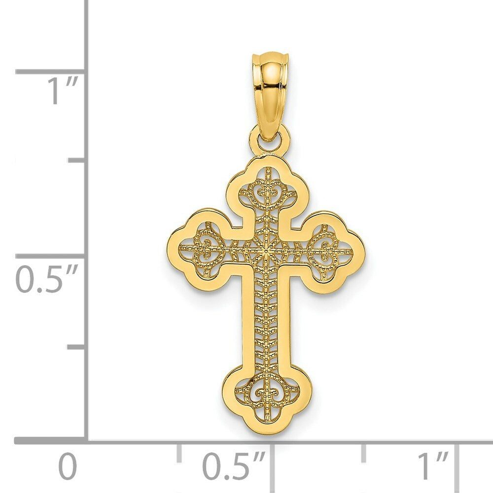 14K Yellow Gold Arrow Tip Lace Center Cross Charm Pendant