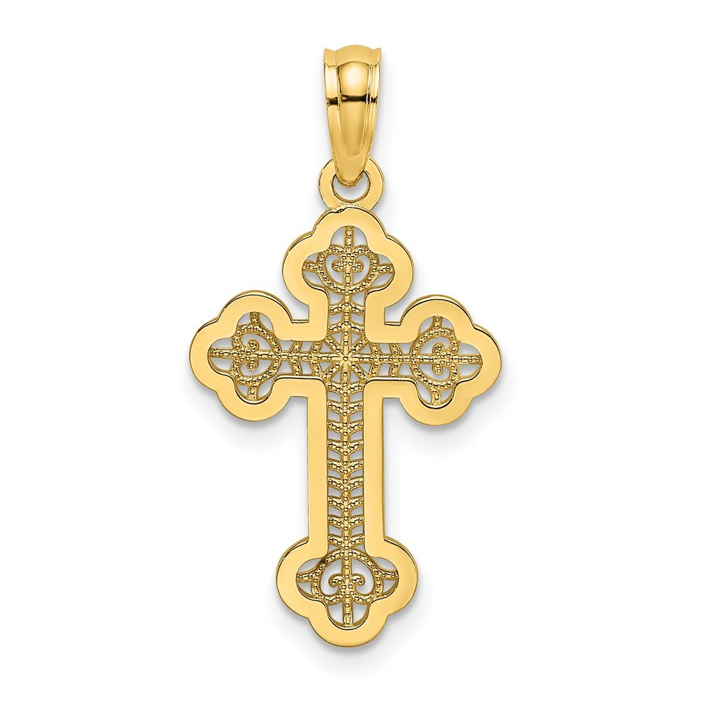 14K Yellow Gold Arrow Tip Lace Center Cross Charm Pendant