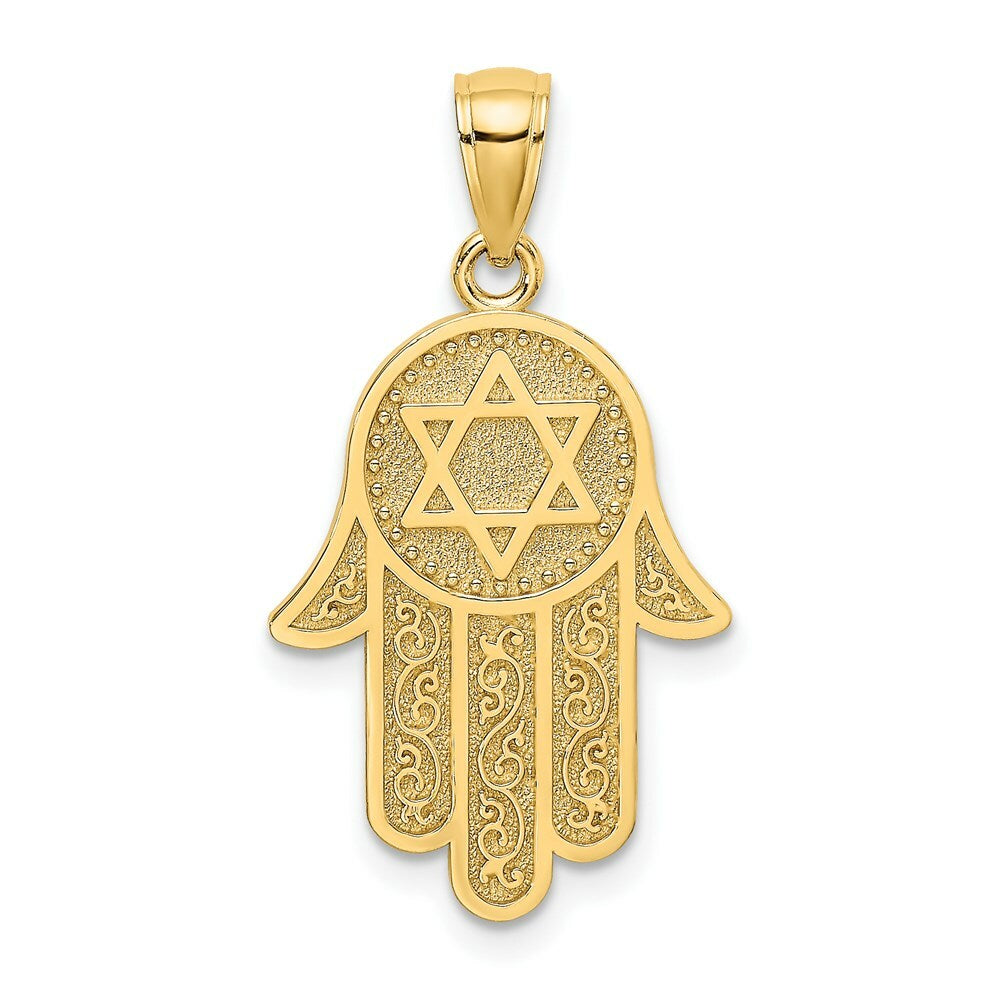 14K Yellow Gold Jewish Hand Of God With Star Of David Charm Pendant