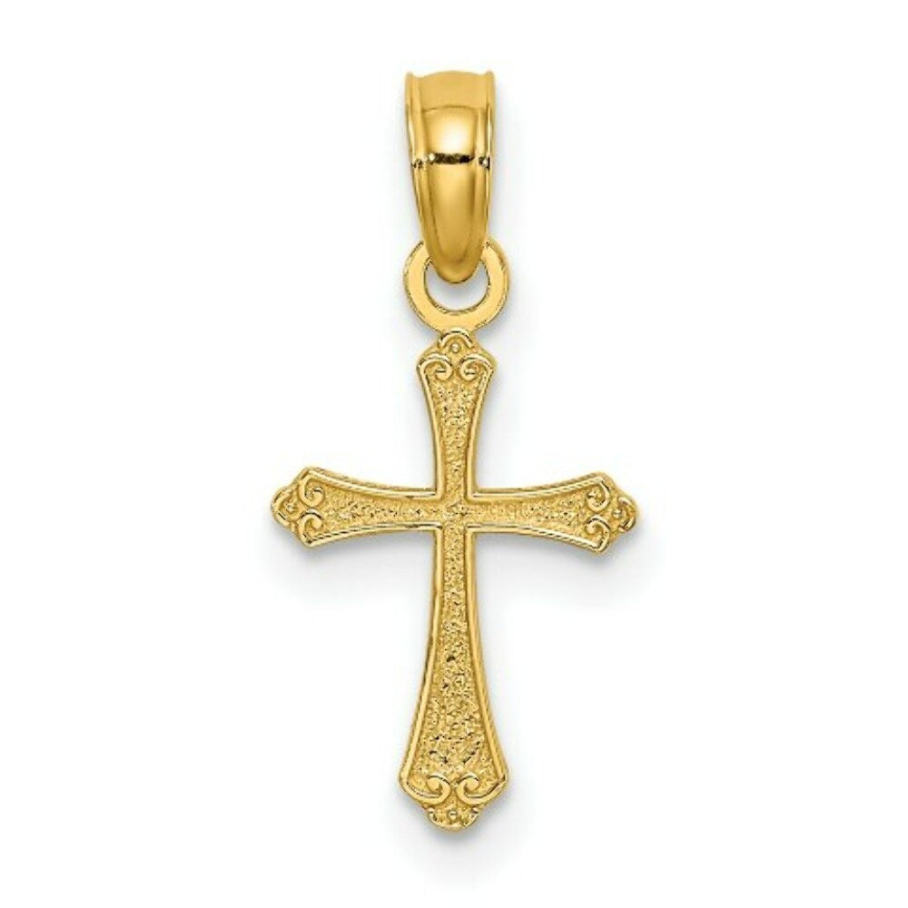14K Yellow Gold Textured Mini Cross Charm Pendant