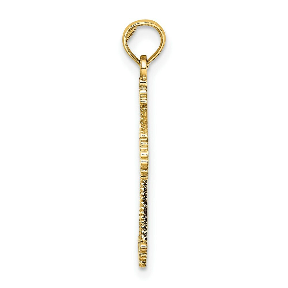 14K Yellow Gold Cut-Out Stripes Cross With Heart Charm Pendant