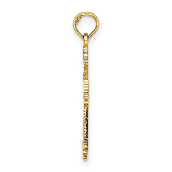 14K Yellow Gold Cut-Out Stripes Cross With Heart Charm Pendant