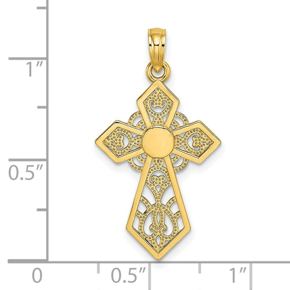 14K Yellow Gold Polished and Lace Cross Charm Pendant