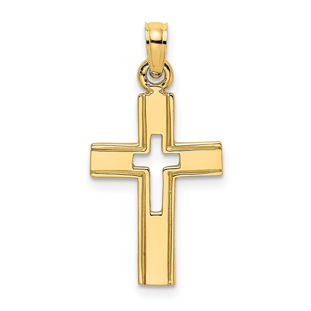 14K Yellow Gold Polished and Cut-Out Cross Charm Pendant