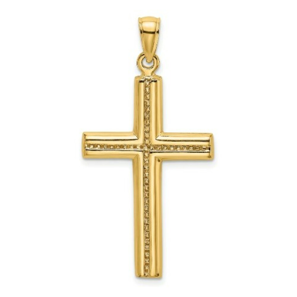 14K Yellow Gold Polished Beaded Cross Charm Pendant