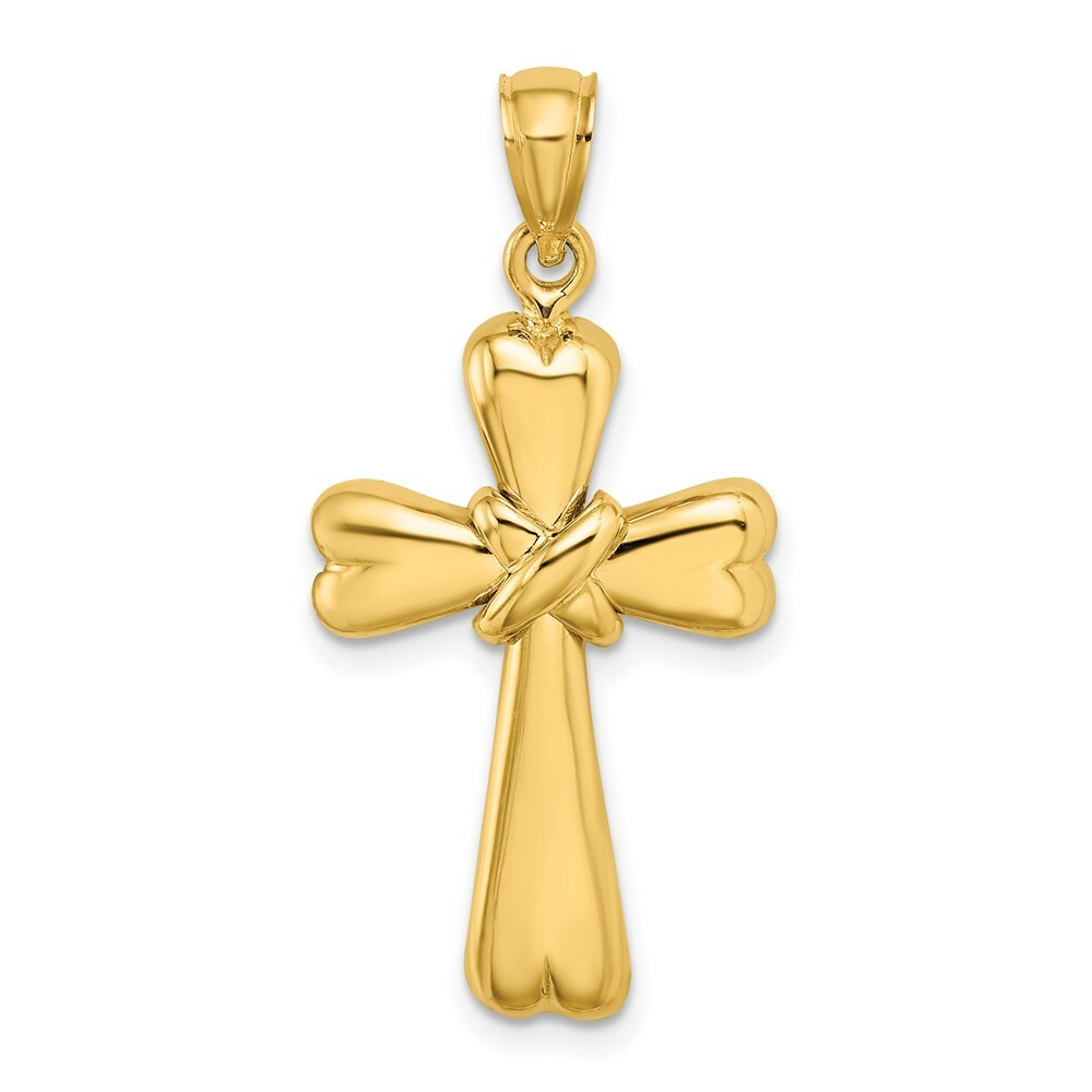 14K Yellow Gold Polished Cross With X & Heart Charm Pendant