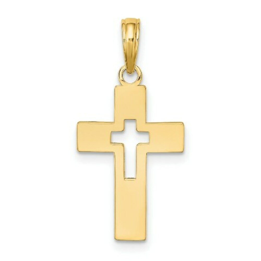 14K Yellow Gold Polished and Cut-Out Cross Charm Pendant