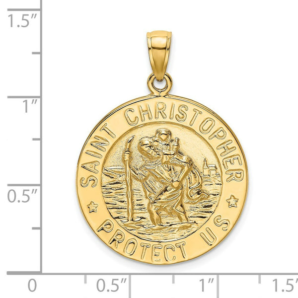 14K Yellow Gold Polished SAINT CHRISTOPHER Coin Charm Pendant