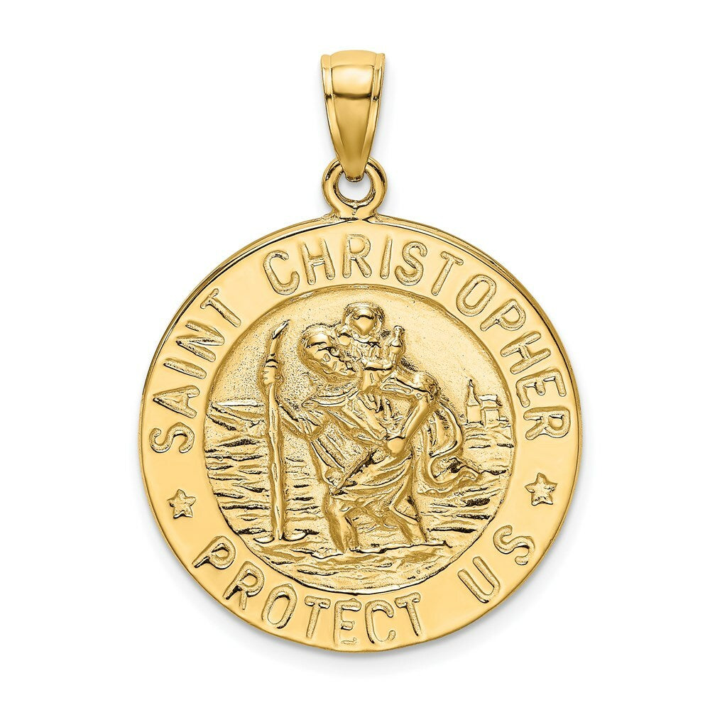 14K Yellow Gold Polished SAINT CHRISTOPHER Coin Charm Pendant