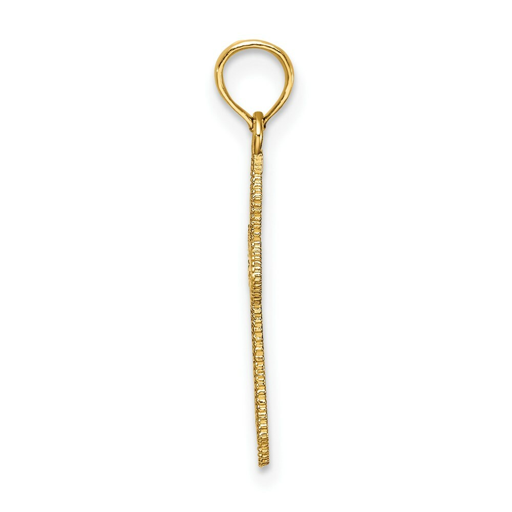 14K Yellow Gold Diamond-cut With Beaded Edge Cross Charm Pendant