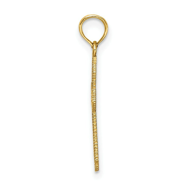 14K Yellow Gold Diamond-cut With Beaded Edge Cross Charm Pendant