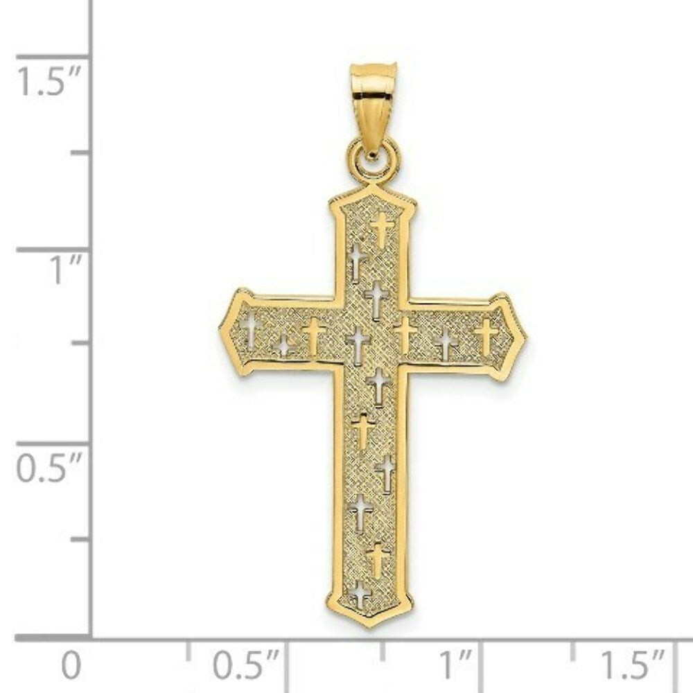 14K Yellow Gold ARROW TIP Cross With Cross ACCENTS Charm Pendant
