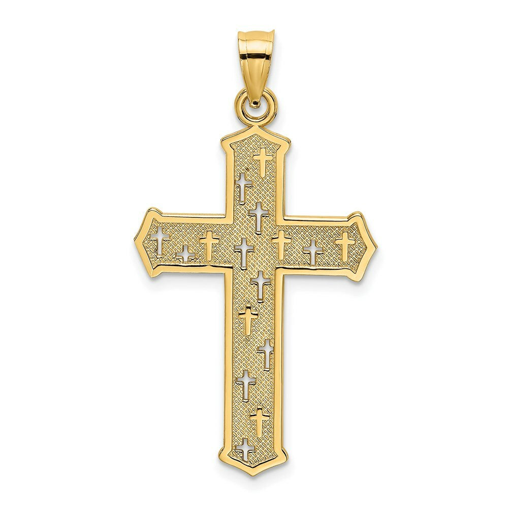 14K Yellow Gold ARROW TIP Cross With Cross ACCENTS Charm Pendant