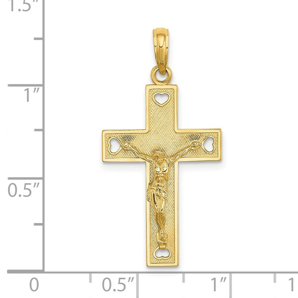 14K Yellow Gold Cut-Out Heart I Love JESUS Crucifix Charm Pendant