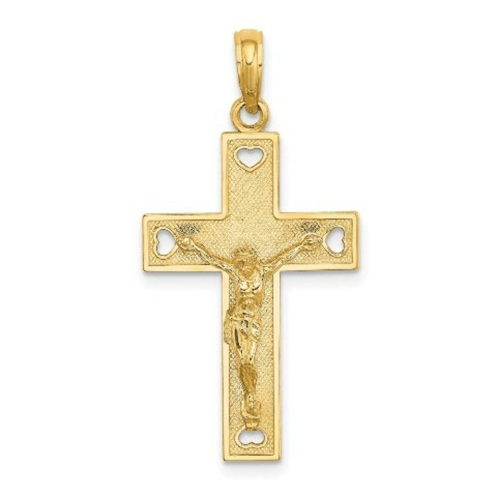 14K Yellow Gold Cut-Out Heart I Love JESUS Crucifix Charm Pendant