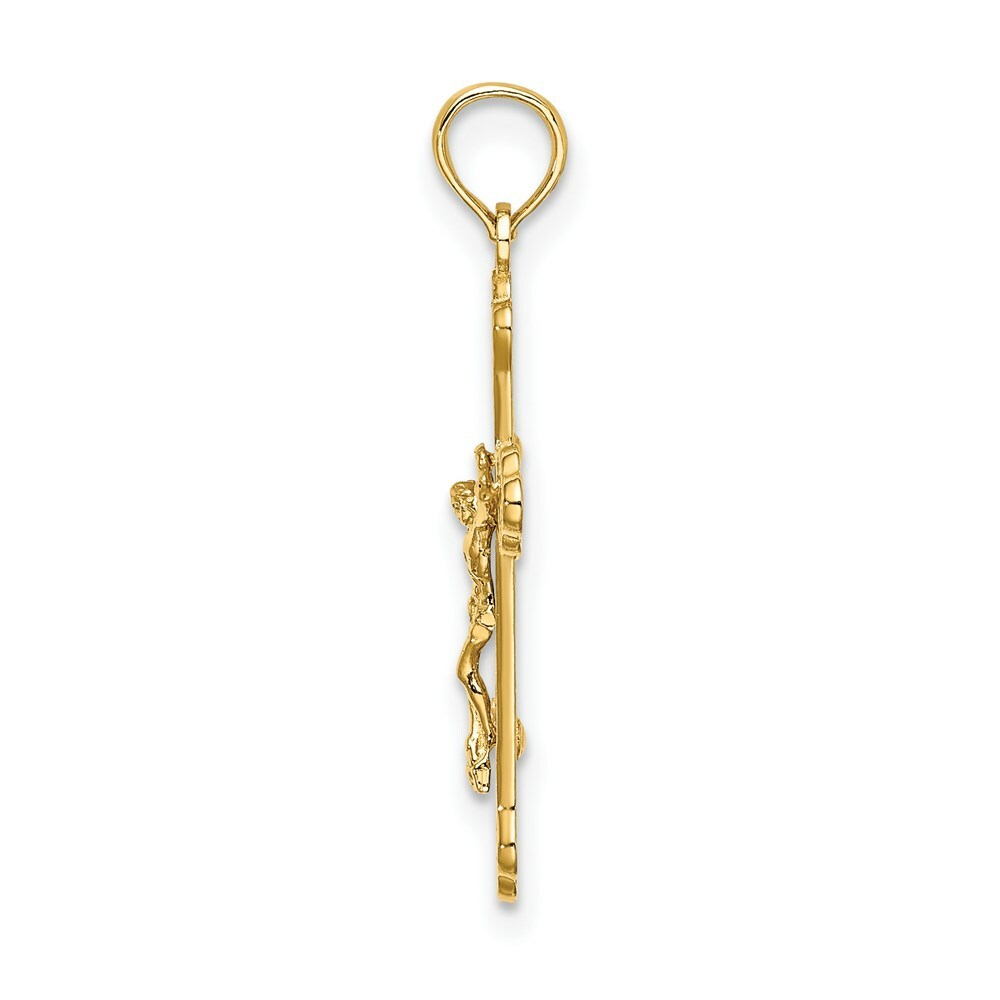 14K Yellow Gold INRI Crucifix With SCROLL TIPS Charm Pendant