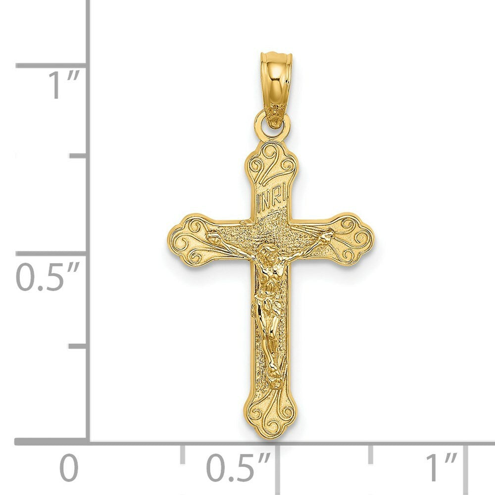 14K Yellow Gold INRI Crucifix With SCROLL TIPS Charm Pendant