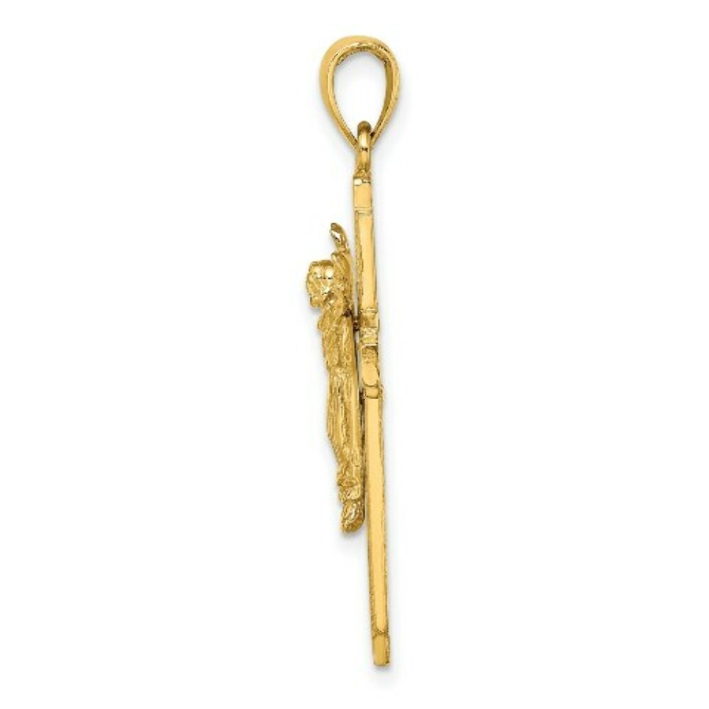 14K Yellow Gold Polished With Beaded Edge Crucifix Charm Pendant