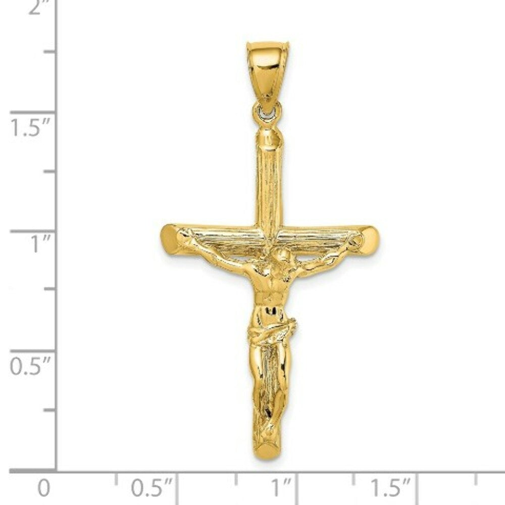 14K Yellow Gold Textured Crucifix Charm Pendant