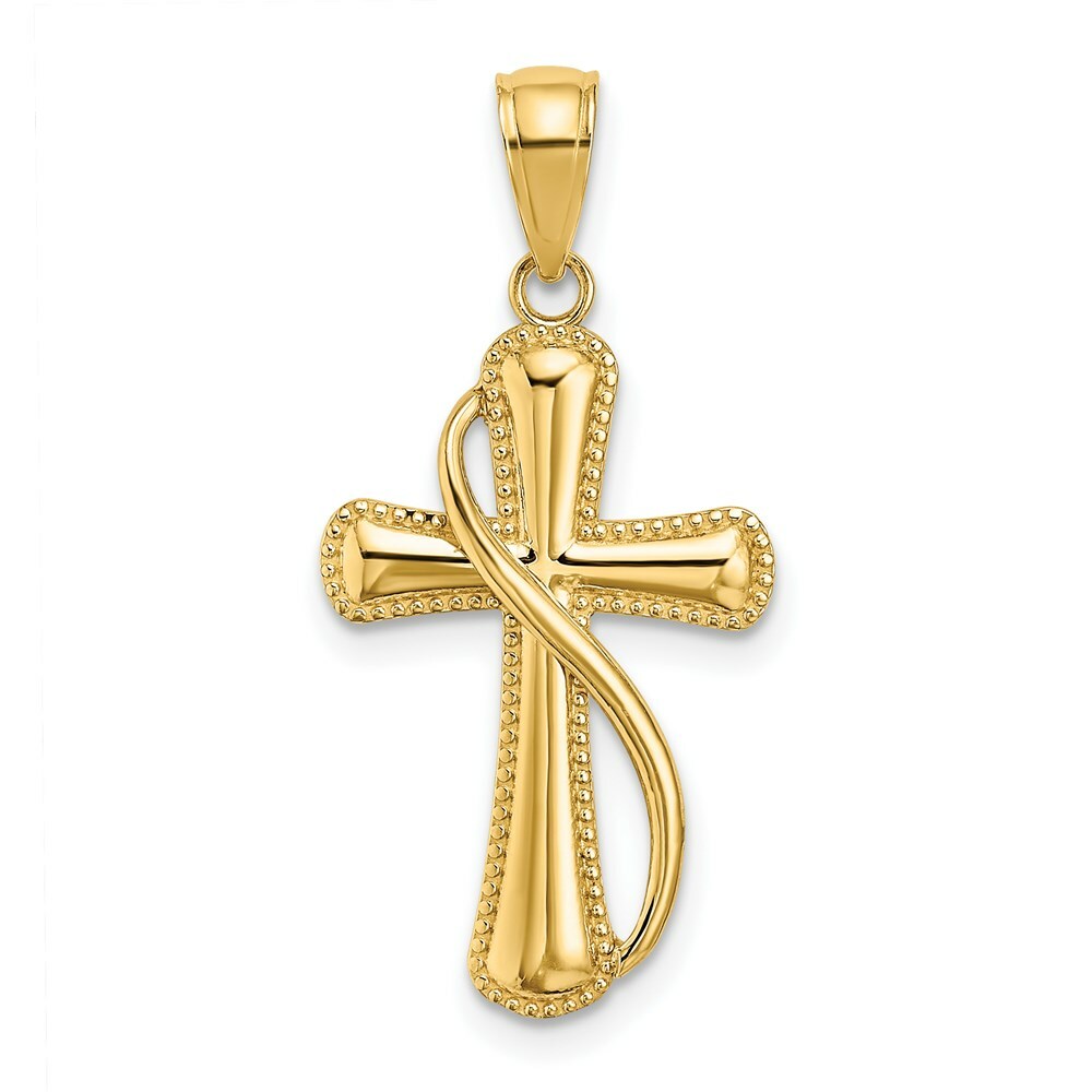 14K Yellow Gold Cross With DRAPE Charm Pendant